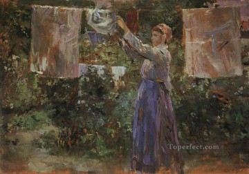  Berthe Lienzo - Campesino colgando la ropa Berthe Morisot